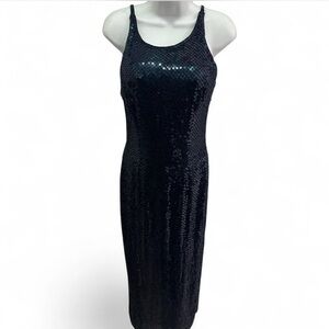 Vintage Silk Navy Blue Sequin Long Dress